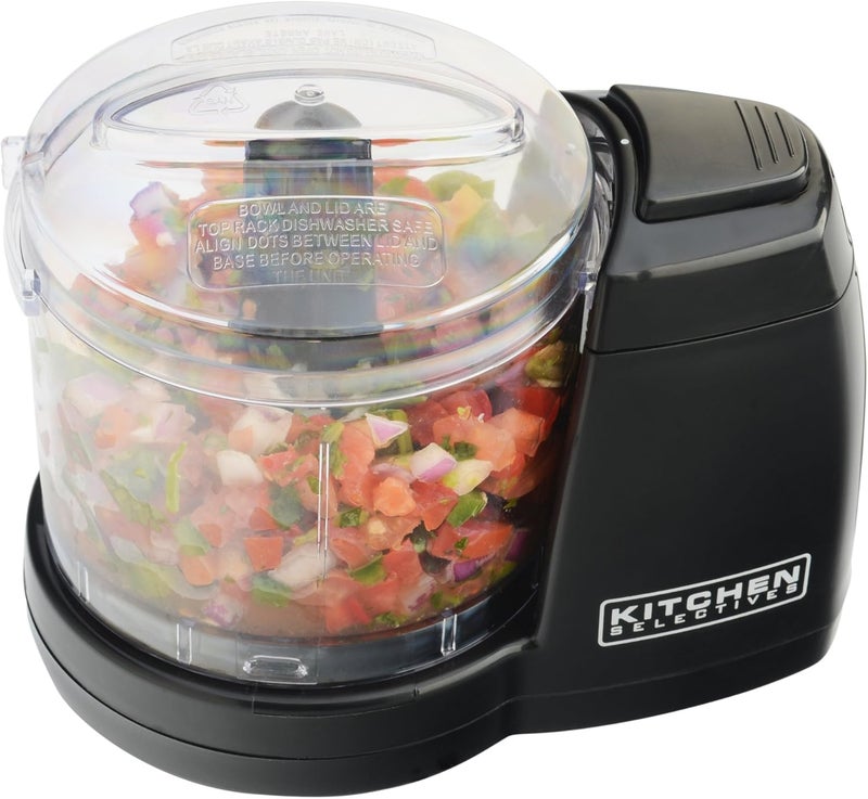 Kitchen Selectives Mini Chopper by Select Brands - Mini Electric Food Chopper for Kitchen Appliances - Features Dishwasher-Safe Parts - Chops, Minces & Dices - 1-1/2 Cups, Black - Image 1